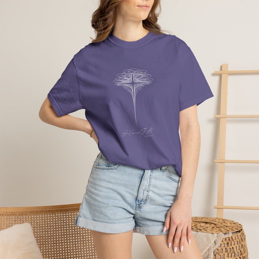 T-Shirt — 'He Carried It All' Cross Graphic Christian Tee