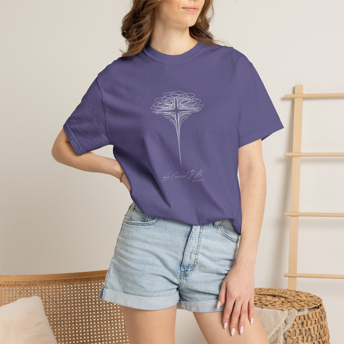 T-Shirt — 'He Carried It All' Cross Graphic Christian Tee