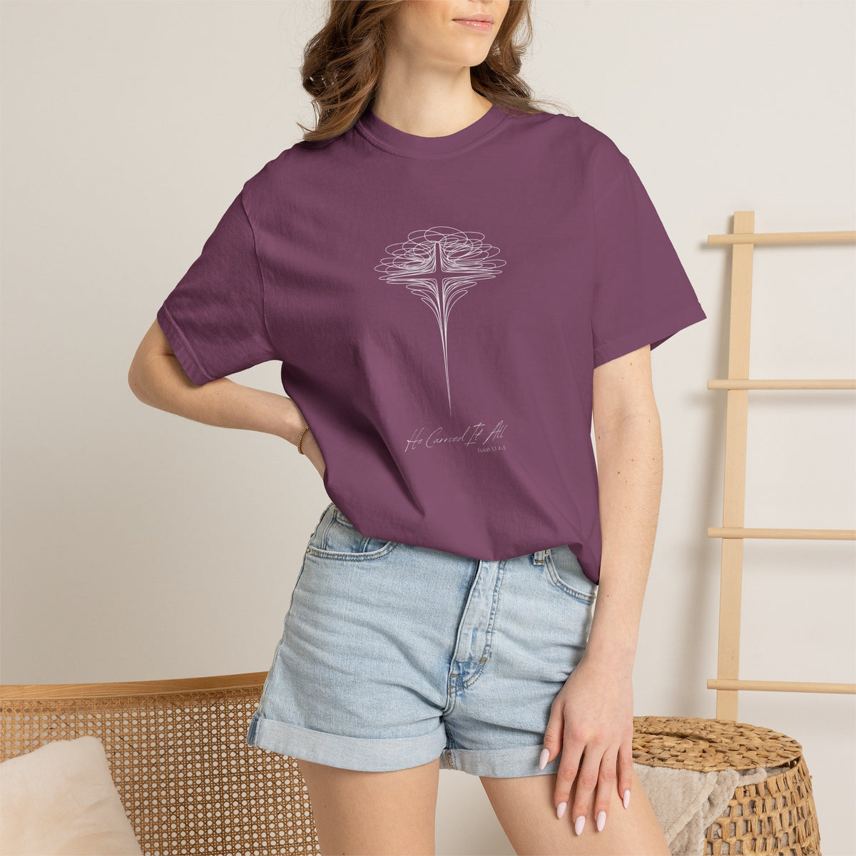 T-Shirt — 'He Carried It All' Cross Graphic Christian Tee