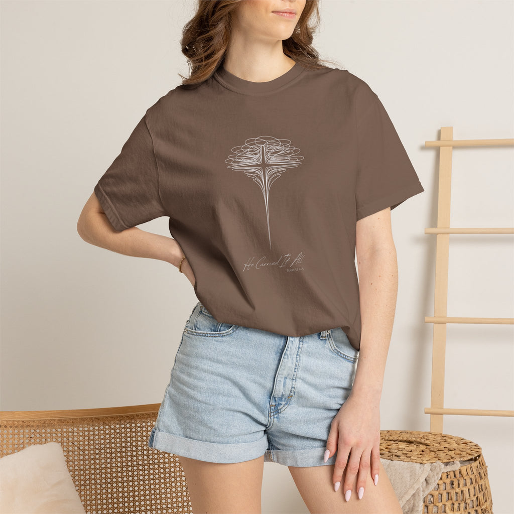 T-Shirt — 'He Carried It All' Cross Graphic Christian Tee