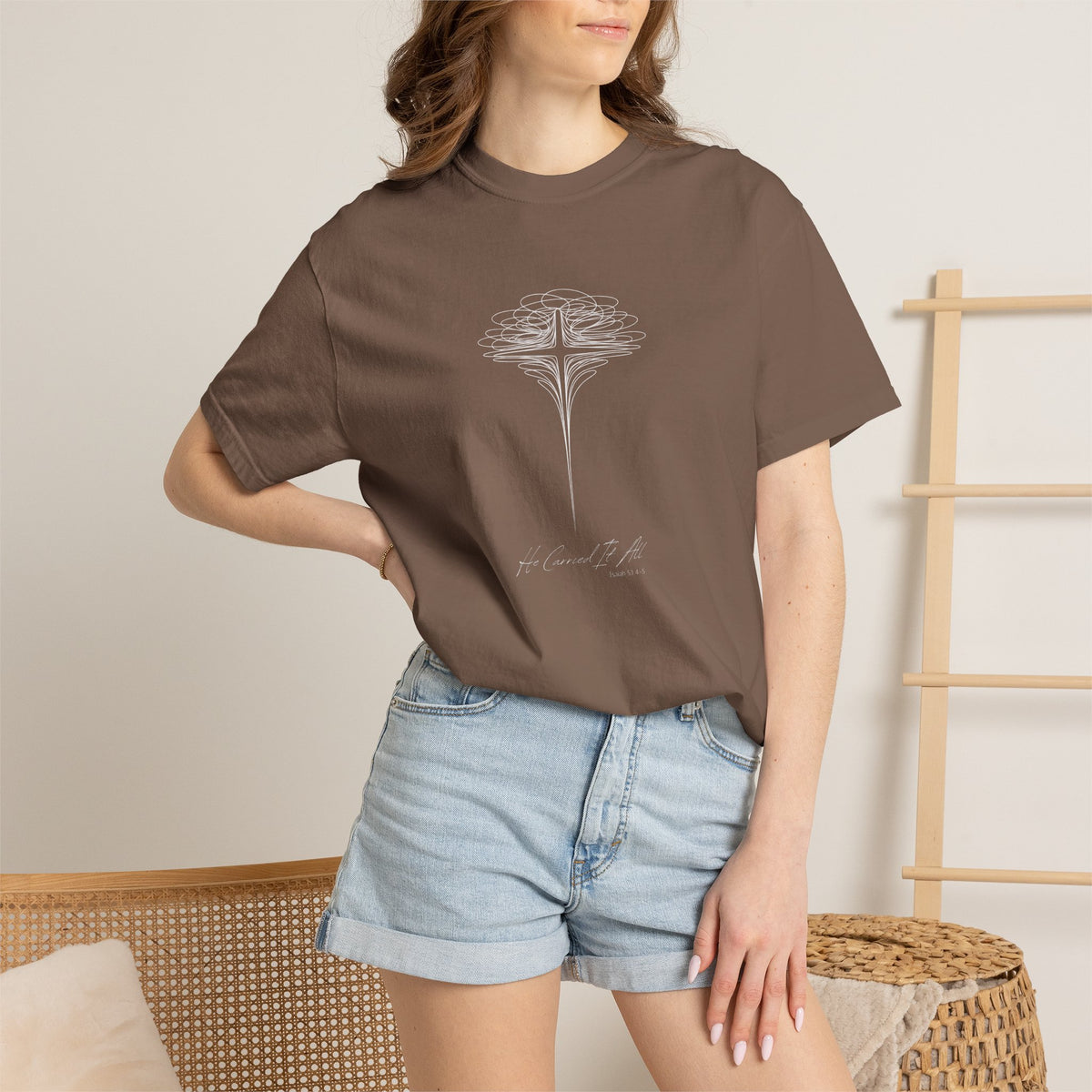 T-Shirt — 'He Carried It All' Cross Graphic Christian Tee