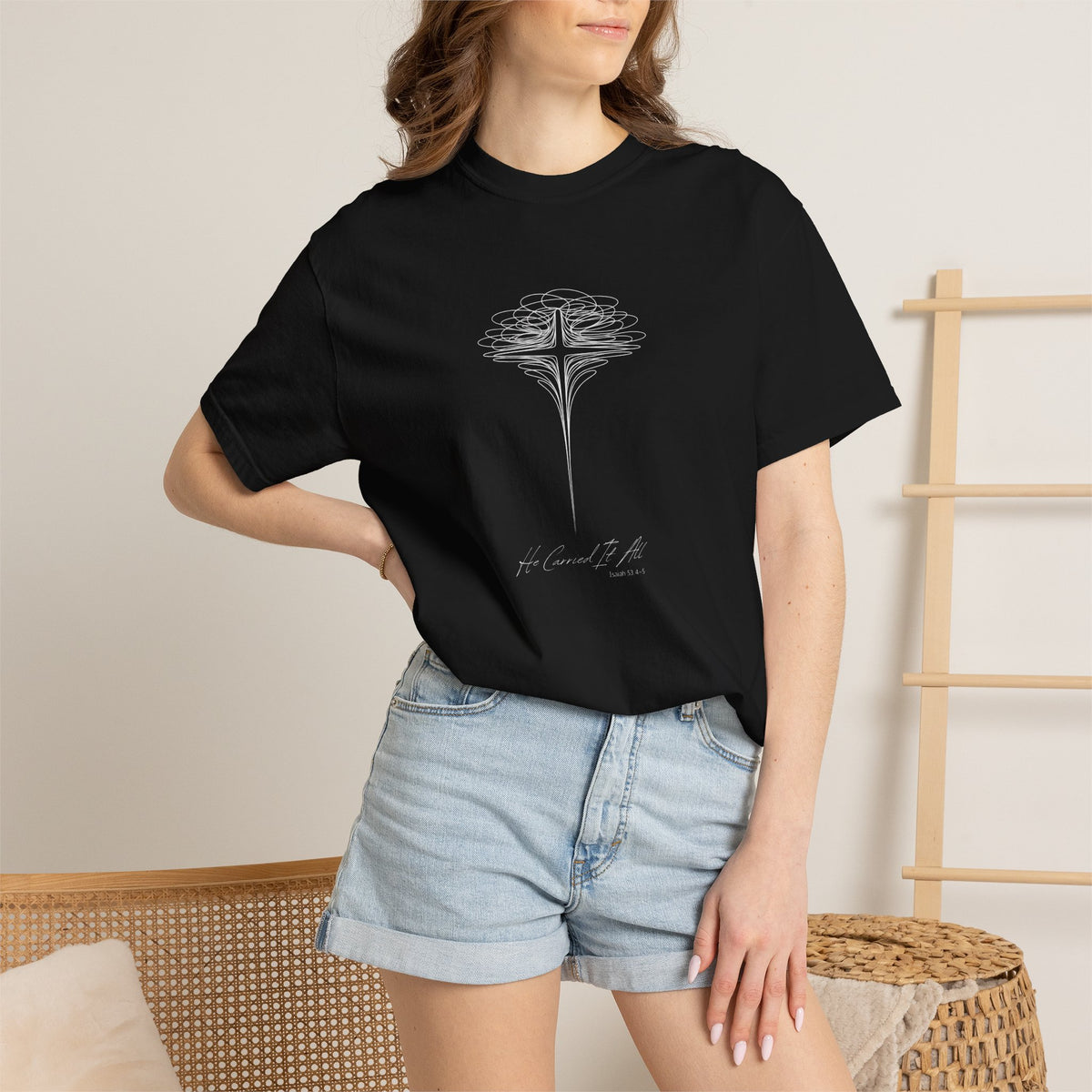 T-Shirt — 'He Carried It All' Cross Graphic Christian Tee