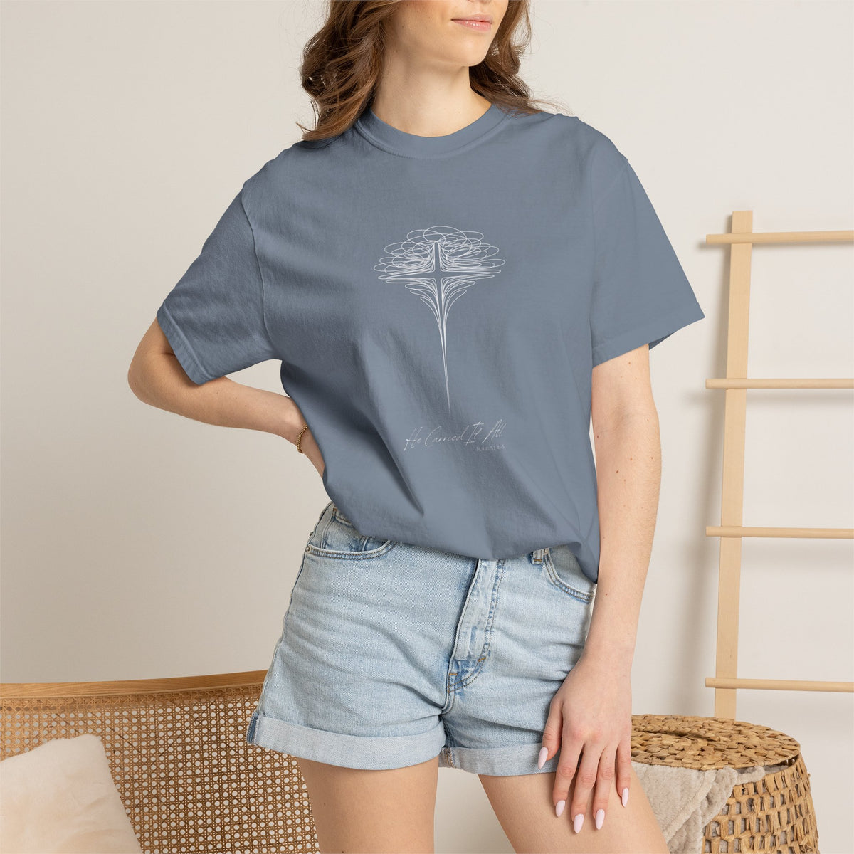T-Shirt — 'He Carried It All' Cross Graphic Christian Tee